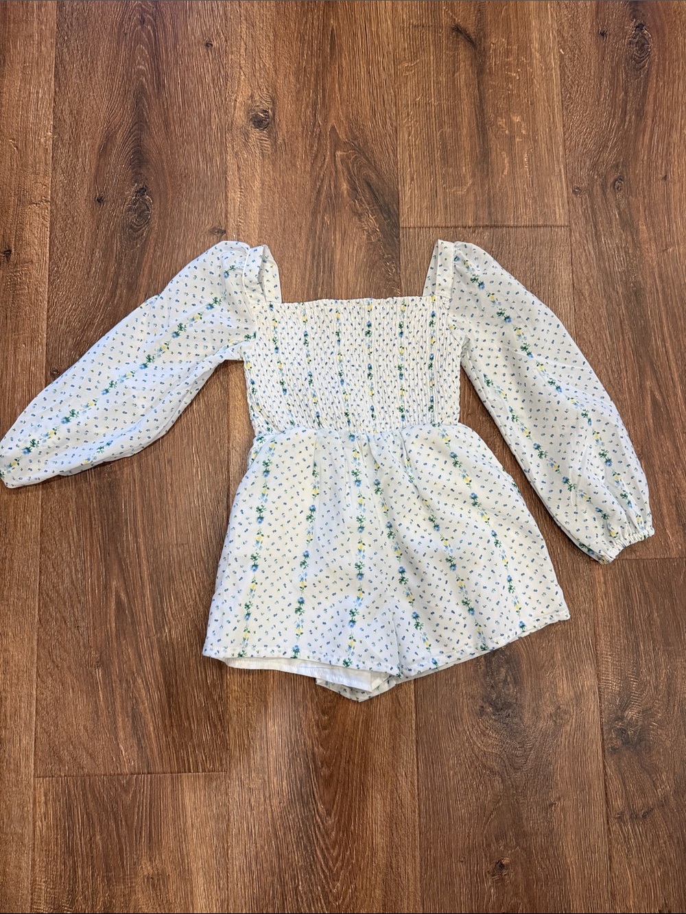 Janie and Jack White Floral Smocked Long-Sleeve One-Piece